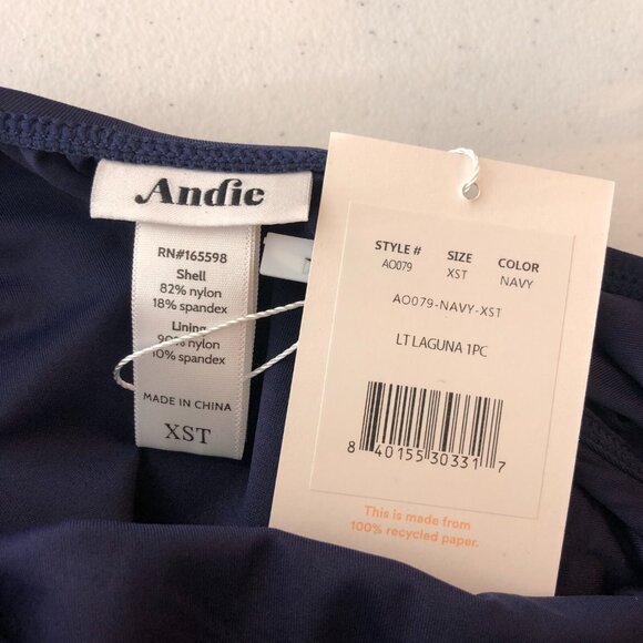 Andie Swim The Laguna One Piece Swimsuit Low Back Navy Blue XST Tall - Picture 5 of 5